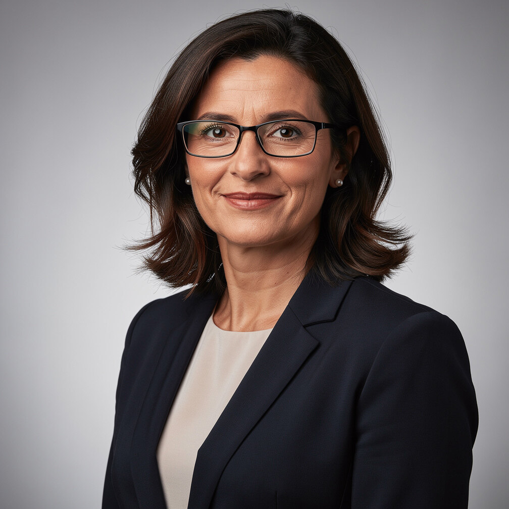 Studio portrait of a Portuguese woman journalist in her 40s