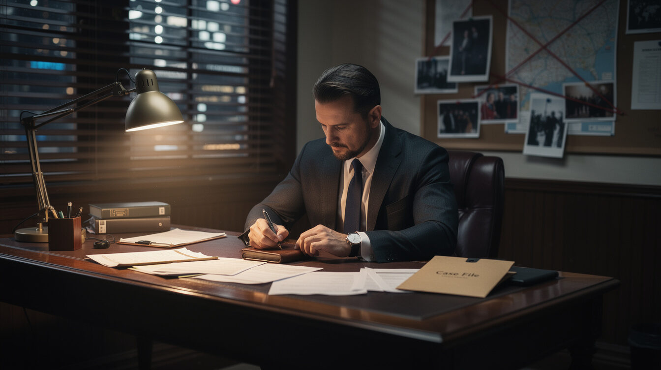 private investigator in office