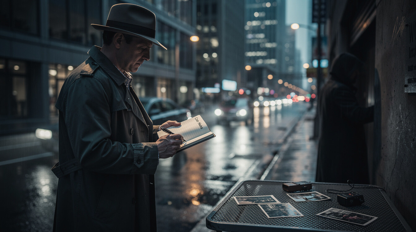 detective investigating hidden case