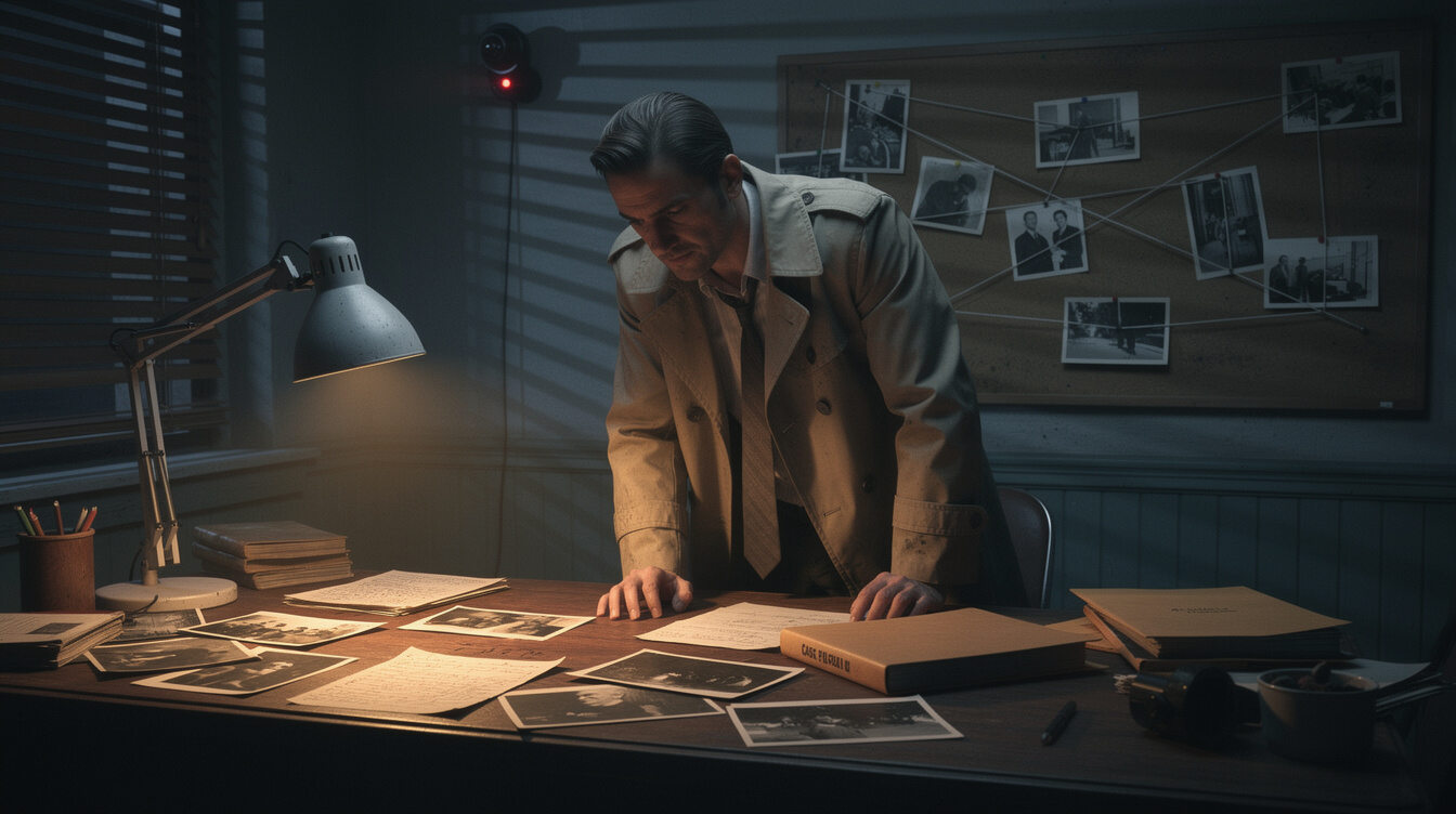 private detective in office